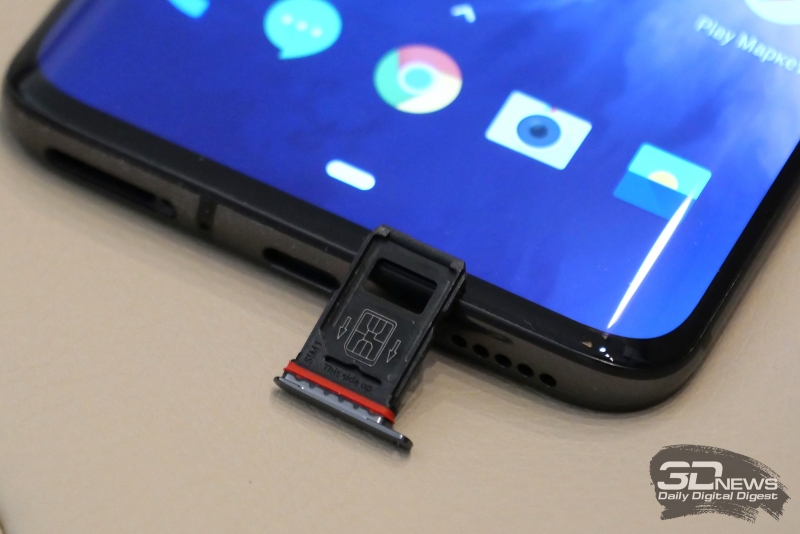  OnePlus 7 Pro, слот для двух карточек стандарта nano-SIM 