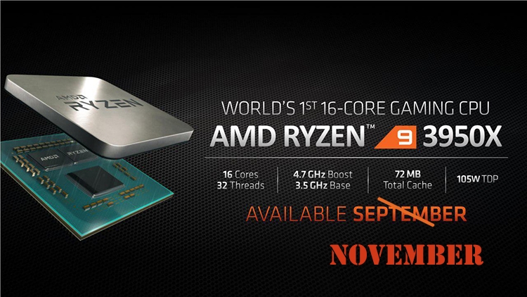 AMD откладывает выпуск Ryzen 9 3950X, но обещает новый Ryzen Threadripper уже в этом году"