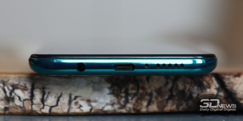  Xiaomi Redmi Note 8 Pro, нижняя грань: микрофон, мини-джек, порт USB Type-C, основной динамик 