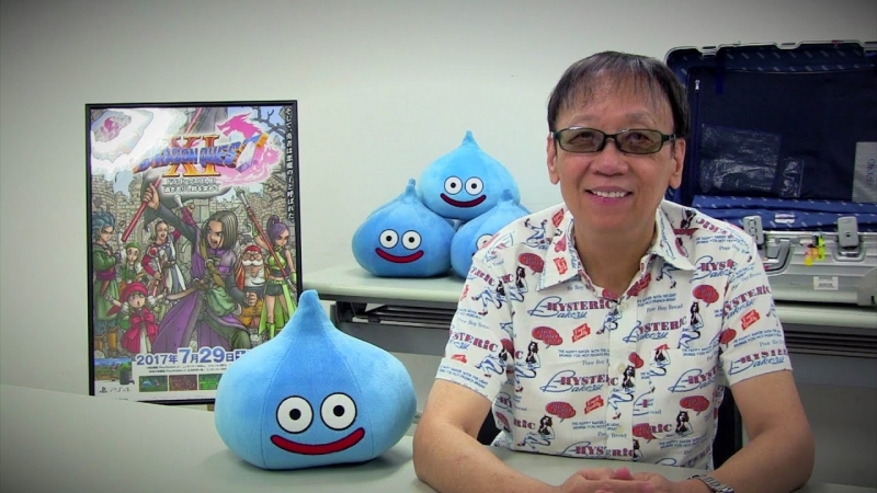  Юдзи Хории с одним из главных символов Dragon Quest — слизняка 