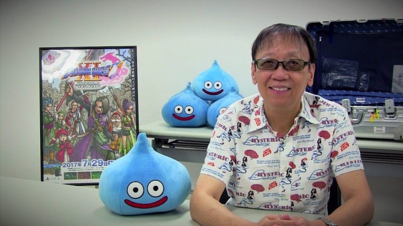 Юдзи Хории с одним из главных символов Dragon Quest — слизняка