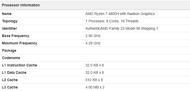 AMD Ryzen 7 4800H неплохо показал себя на фоне чипов Comet Lake-H в Geekbench