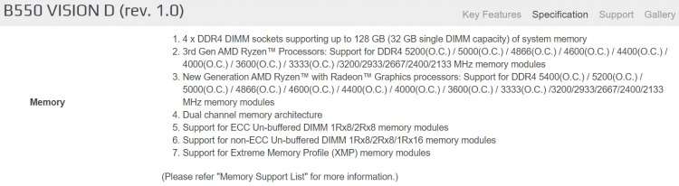 Gigabyte и вовсе упоминает поддержку модулей DDR-5400