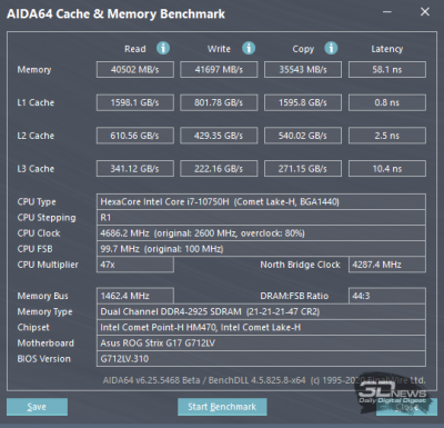 Тест памяти AIDA64 Extreme (электросеть)