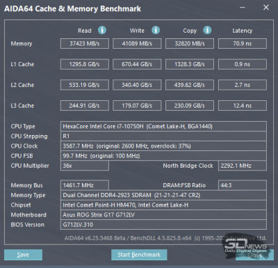 Тест памяти AIDA64 Extreme (аккумулятор)