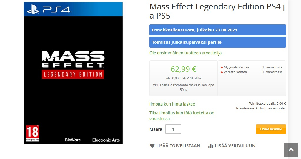 Слухи: финский игровой магазин раскрыл дату выхода Mass Effect Legendary Edition