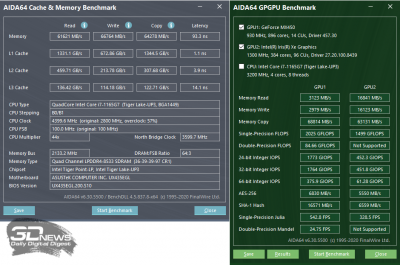  Тест памяти и GPGPU AIDA64 Extreme (аккумулятор) 