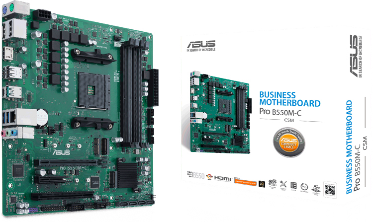 ASUS представила зелёную материнскую плату Pro B550M-C/CSM для создания рабочих систем на Ryzen 5000