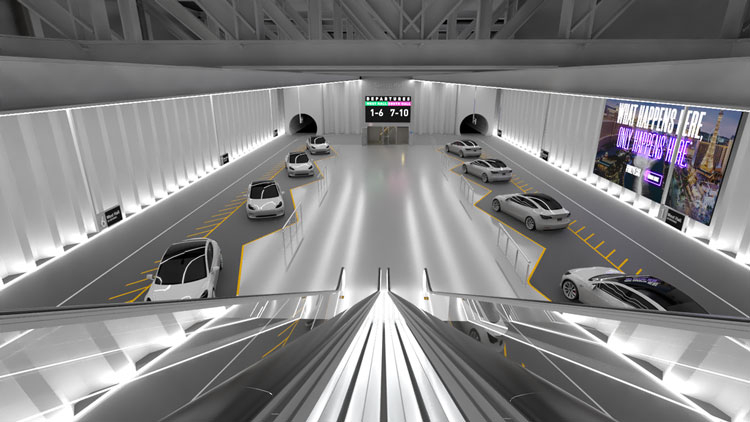 Computer image of an underground station.  Image source: Boring Company