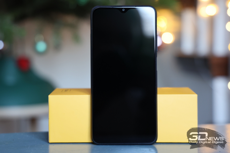 Xiaomi POCO M3, передняя панель: фронтальная камера в верхнем вырезе, под верхним краем - динамик