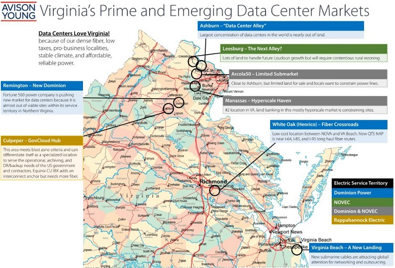  Кластеры дата-центров в Виргинии, США (Источник: Data Center Knowledge) 