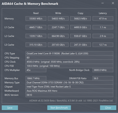  Rocket Lake 8C 4,5 GHz, DDR4-3733 Gear 1 