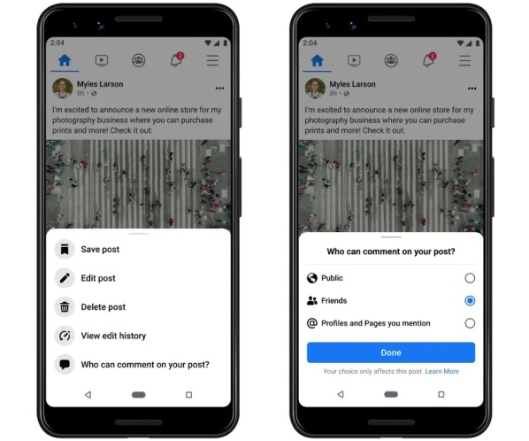 Пользователи Facebook теперь могут ограничивать комментарии к своим постам и фильтровать новостную ленту