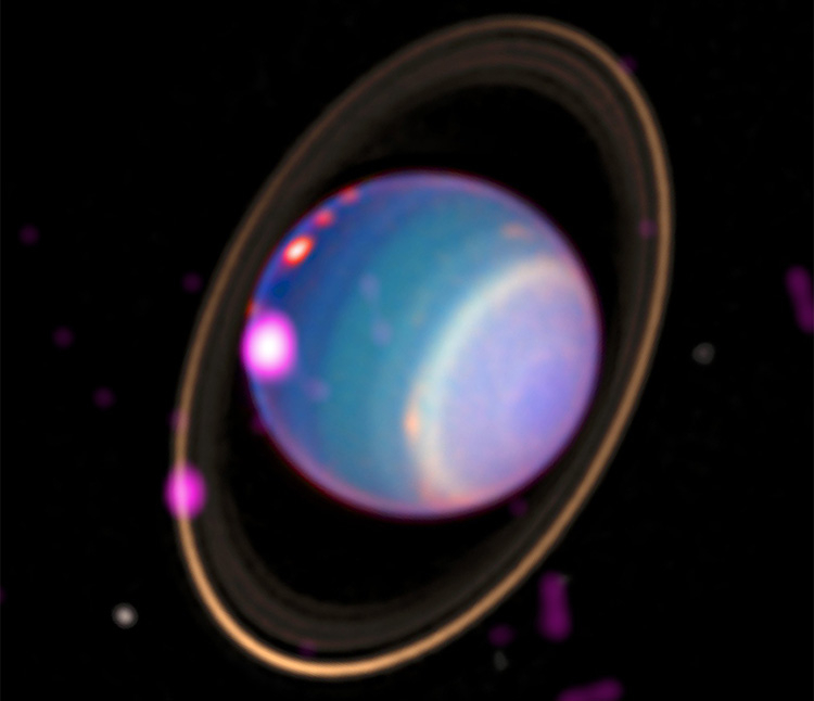 Изображение Урана с наложением рентгеновского спектра, 2017 год (NASA | CXO | University College London | W. Dunn et al | W. M. Keck Observatory)