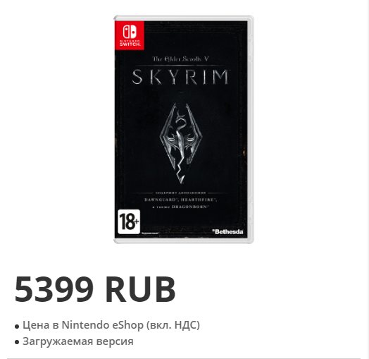 Skyrim за 5399 рублей: на Nintendo Switch подорожали цифровые копии игр Bethesda
