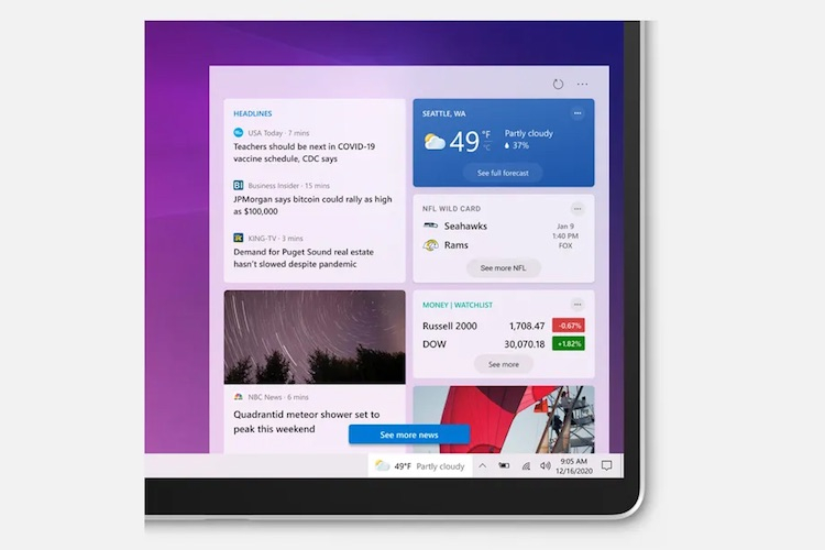 Microsoft сегодня начнёт распространять виджет новостей и погоды для панели задач Windows 10