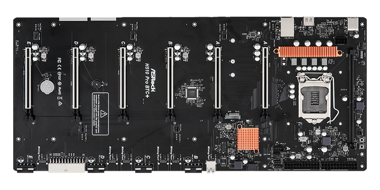 Плата ASRock H510 PRO BTC+ с шестью слотами PCIe 3.0 x16 предназначена для майнинга