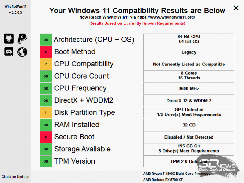  Приложение WhyNotWin11 позволяет узнать подробные данные о совместимости ПК с Windows 11 