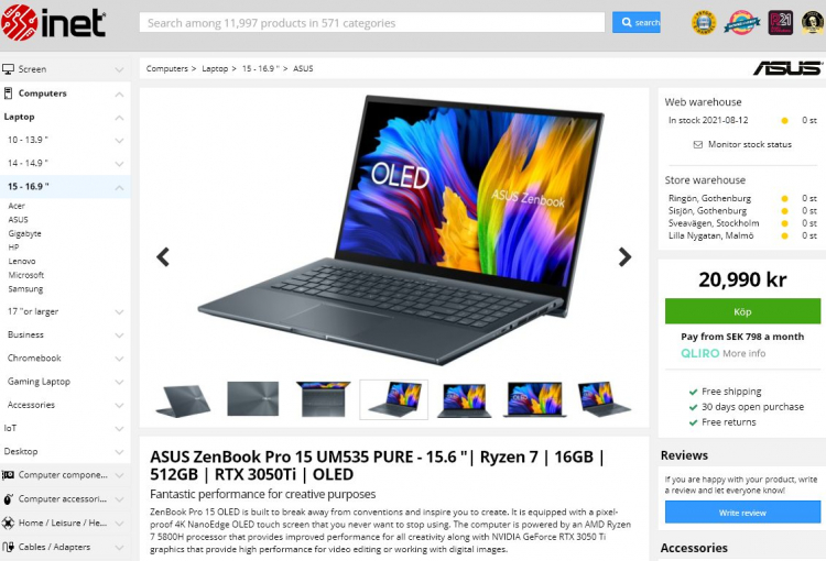 ASUS выпустит обновлённый ZenBook 15 с экраном 4K OLED, процессорами Ryzen 5000H и графикой GeForce RTX 3050 Ti5