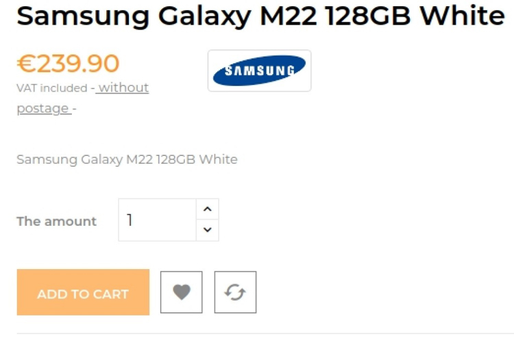 Цена смартфона Samsung Galaxy M22 с 25-Вт подзарядкой составит от 240 евро