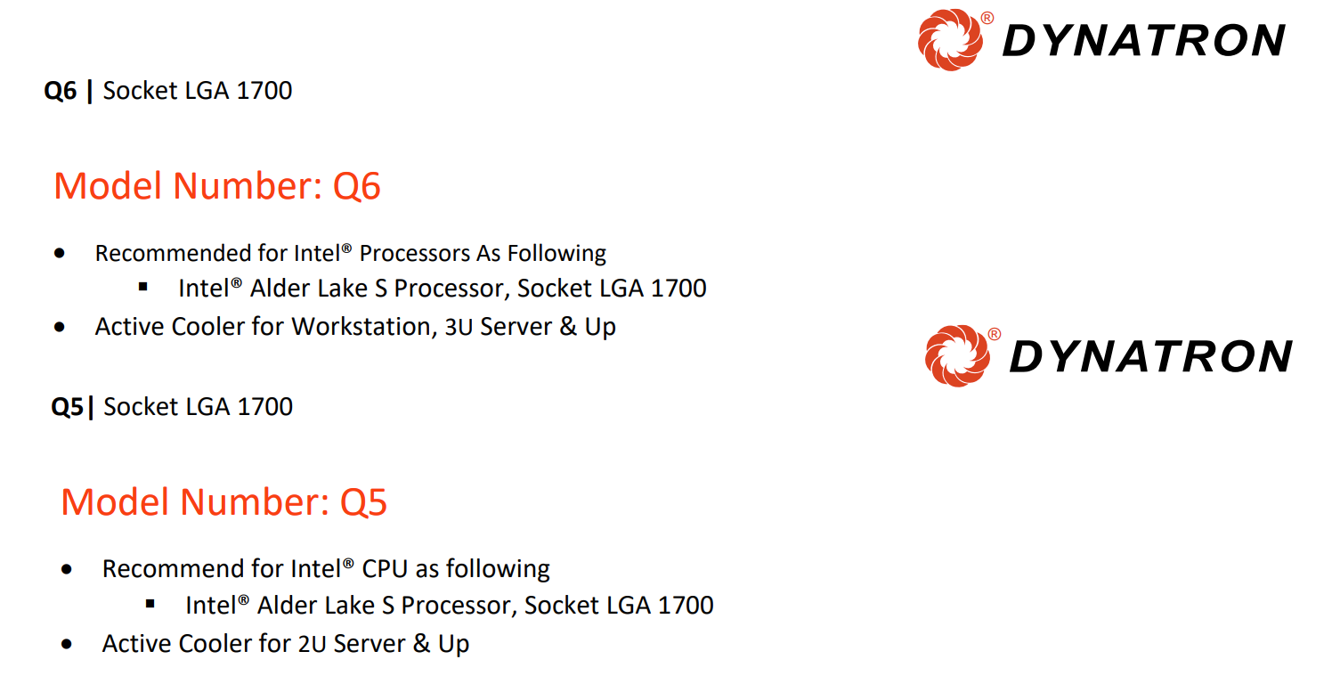 Dynatron представила кулеры для рабочих станций на чипах Intel Alder Lake-S