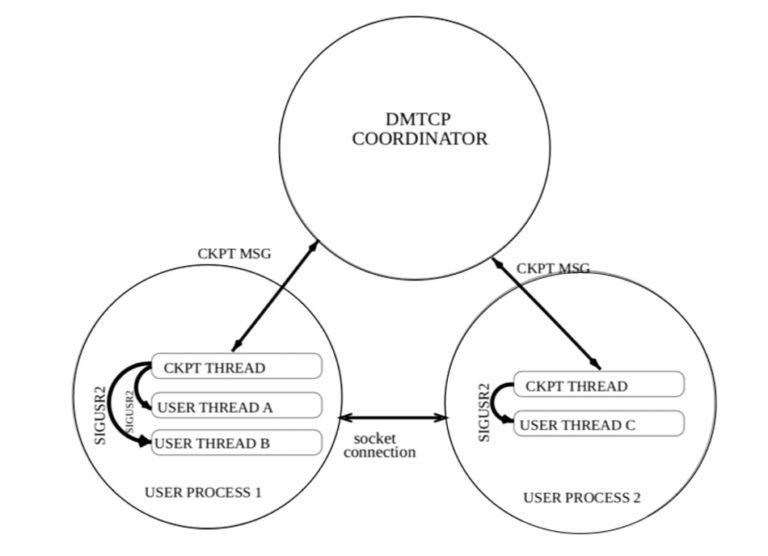  Схема работы DMTCP в многопоточных задачах 