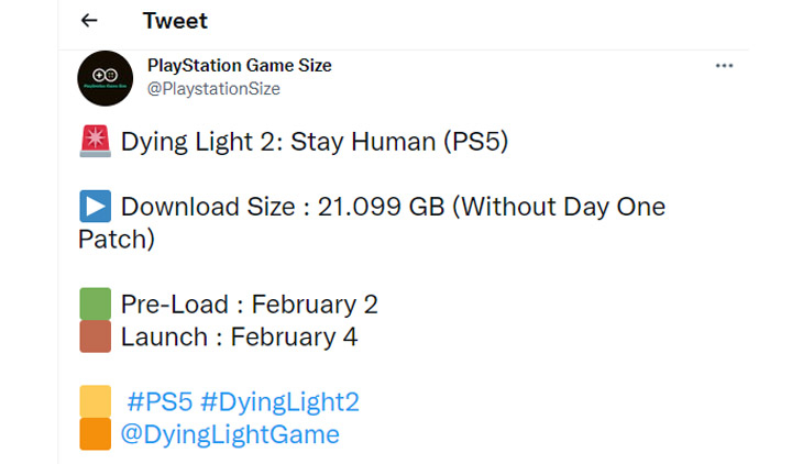 Стал известен возможный объём и дата предзагрузки Dying Light 2 на PS5