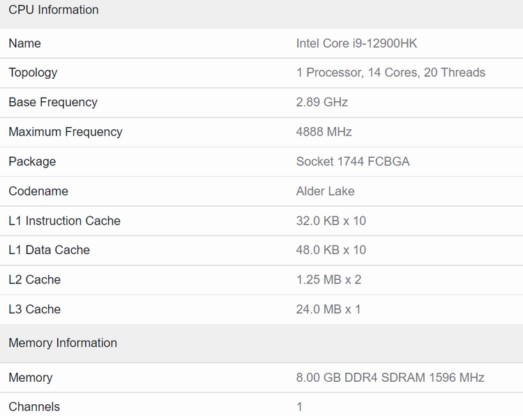  Intel Core i9-12900HK 