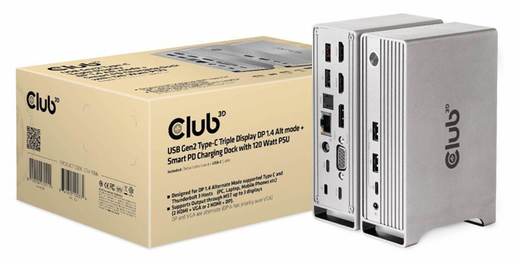 Club 3D выпустила док-станцию USB Gen2 Type-C с поддержкой трёх мониторов
