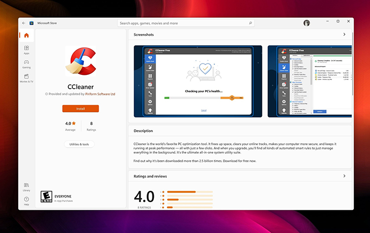 Приложение CCleaner вновь появилось в Microsoft Store