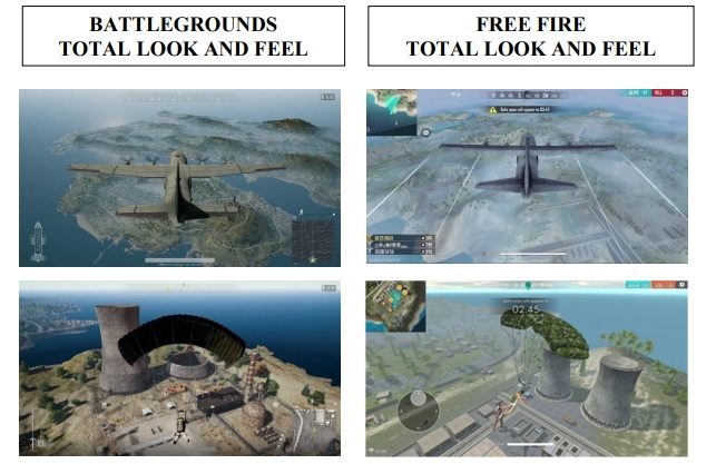 Comparison between PUBG: Battlegrounds and Free Fire featured in the lawsuit (image source: Krafton)