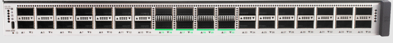  Cisco Catalyst C9500X-28C8D (центральная группа портов с зелёной маркировкой — 400GbE) 