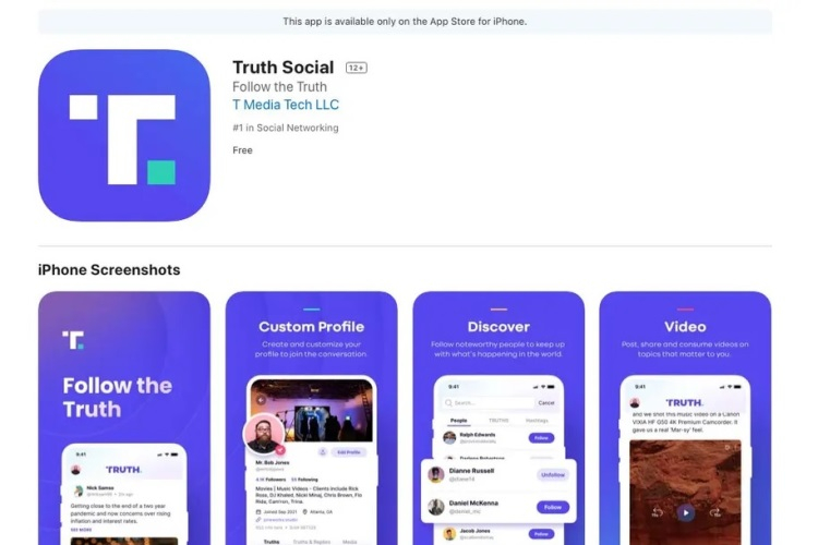 Приложение соцсети Дональда Трампа Truth Social стало доступно на iOS