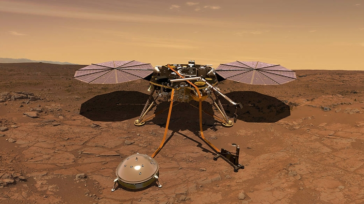  Художественное представление зонда InSight на Марсе. Источник изображения: NASA 