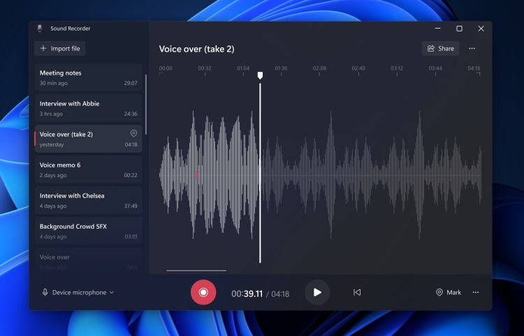 В Windows 11 появилась бета-версия приложения Звукозапись для записи и воспроизведения звуков