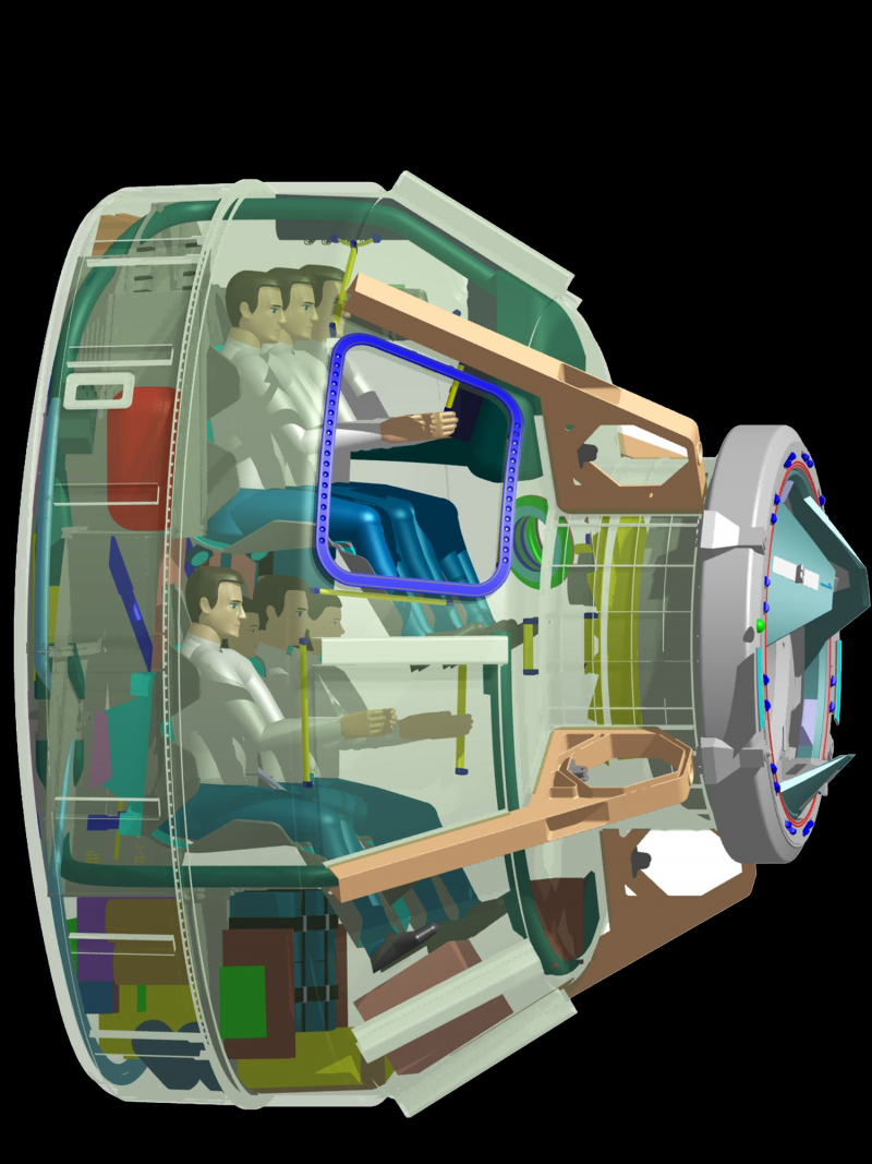  CST-100, который предлагался для программы CCDev, мог нести на низкую околоземную орбиту семь членов экипажа или комбинацию соответственного числа астронавтов и груза во время полетов. Графика Boeing 