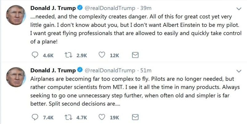  Тот самый твит Трампа о «слишком сложных самолетах» 