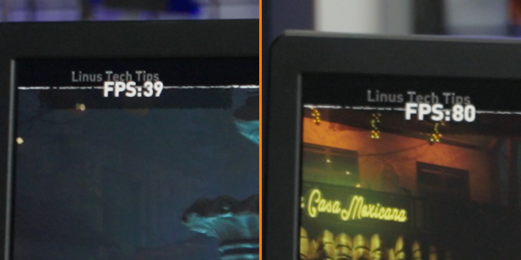  Частота кадров в Tomb Raider в режиме DirectX 11 (слева) и в режиме DirectX 12 (справа) 
