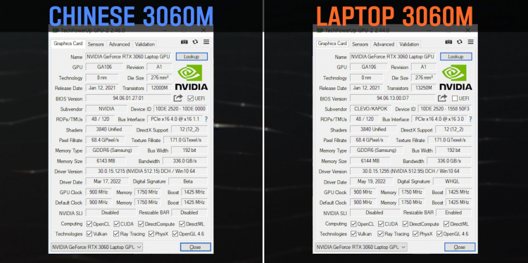  Настольная гибридная GeForce RTX 3060M и настоящая мобильная GeForce RTX 3060 