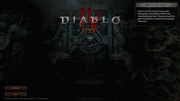  Взгляд на стартовый экран ранней сборки Diablo IV 