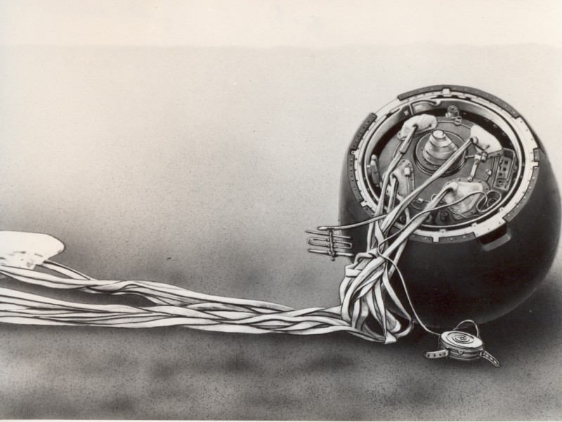  Спускаемый аппарат “Венеры-8” совершил мягкую посадку и проработал на поверхности планеты 55 минут. Рисунок из “Ежегодника Большой советской энциклопедии” 