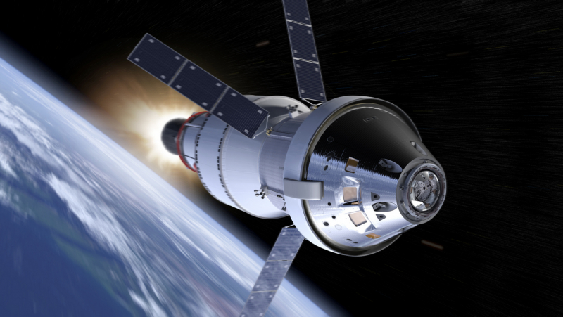  Вторым импульсом ступень ICPS посылает корабль Orion на траекторию полета к Луне. Графика NASA 