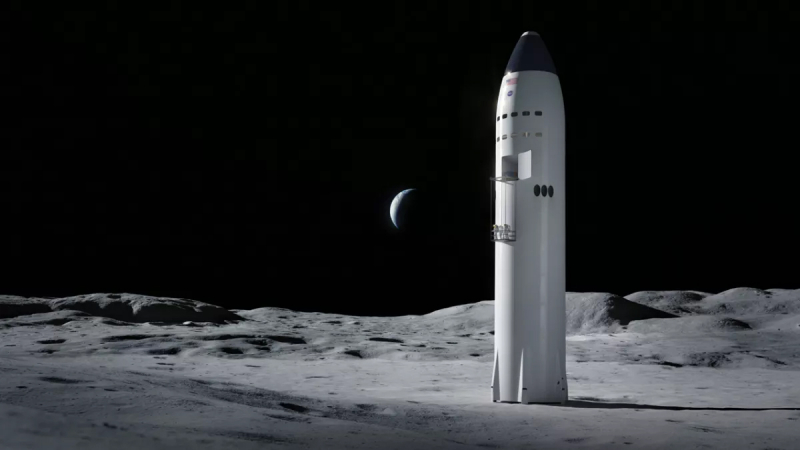  Корабль Starship был выбран NASA в качестве системы посадки людей на Луну для миссии Artemis III. Графика SpaceX 
