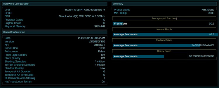 Intel Arc A580 en mode API DirectX 11