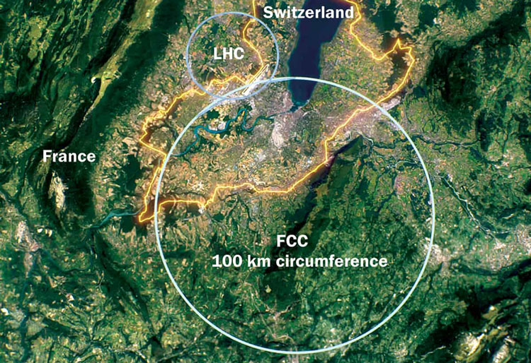 Emplacement approximatif du futur collisionneur circulaire. Source de l'image : CERN