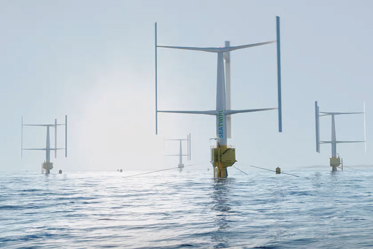 Un exemple de parcs éoliens offshore flottants. Source de l'image : SeaTwir