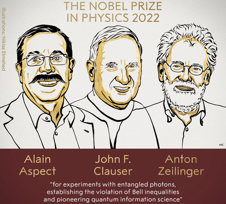 Нобелевскую премию по физике в 2022 году получили исследователи квантовой запутанности и нарушений неравенств Белла