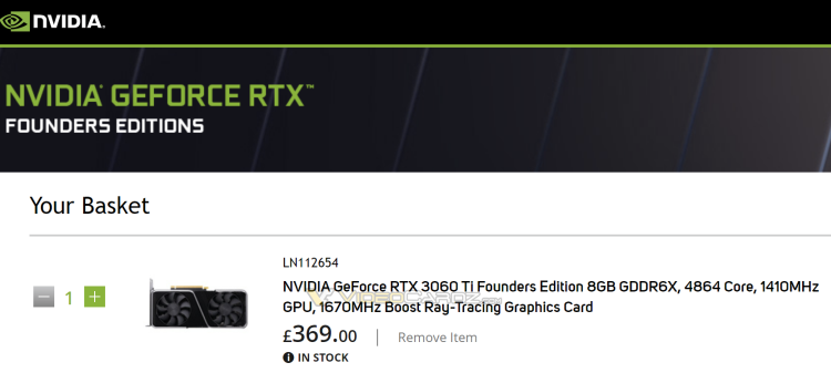 NVIDIA GeForce RTX 3060 Ti graphics card with GDDR6X memory appeared on the UK retailer's price list