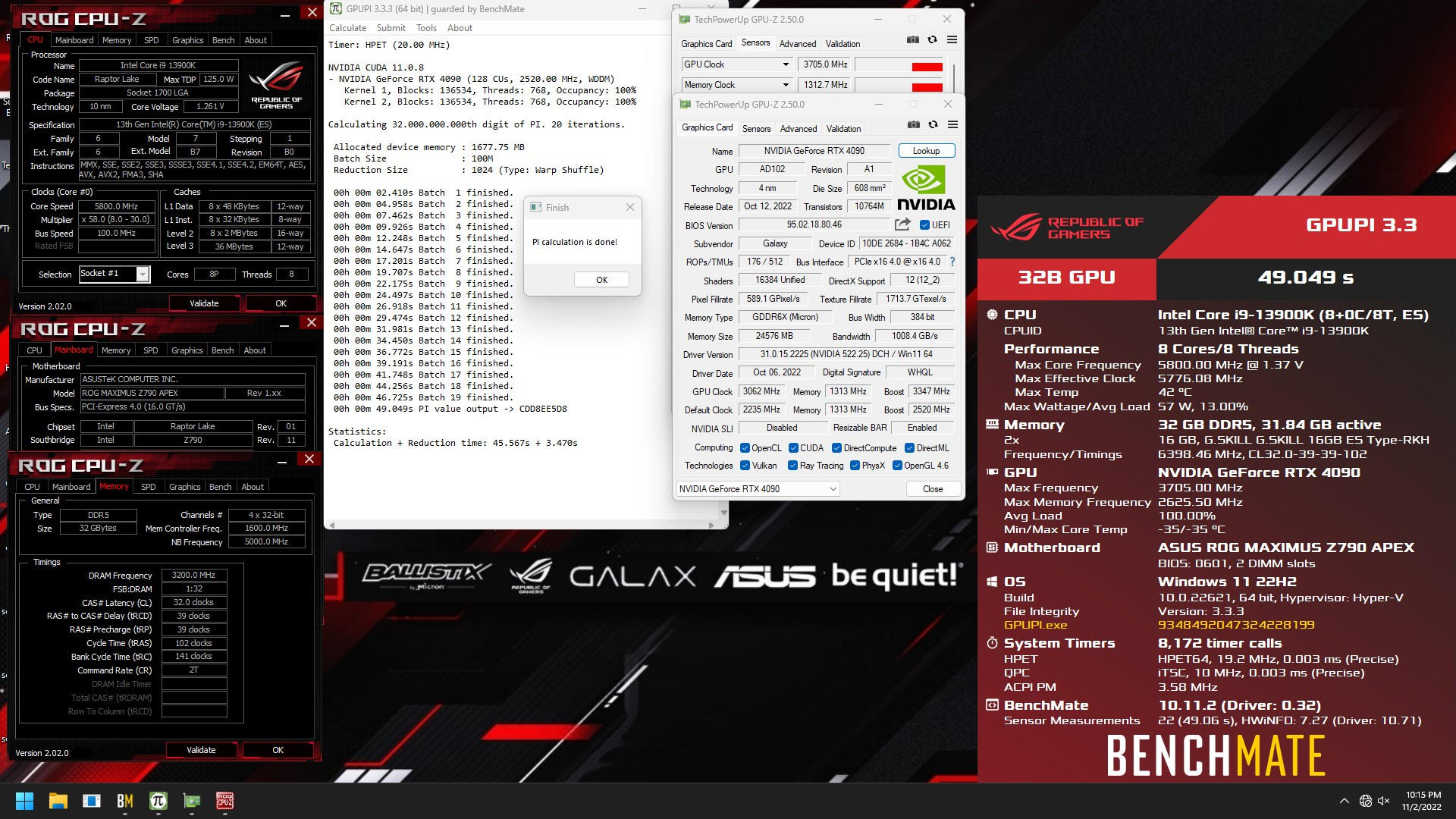 GeForce RTX 4090 GPU overclocked to 3705 MHz and set several records