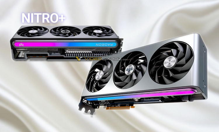 Sapphire Radeon RX 7900 XTX NITRO+ is shown in images with a massive cooler and two strips of backlight